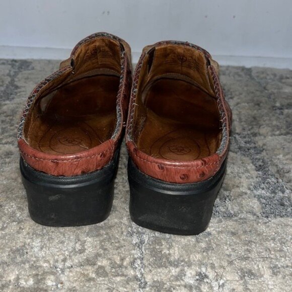 Ariat Womens 9 B Mules Clogs Brown Leather Ostrich Print Slip On Shoes T… - Picture 2 of 6